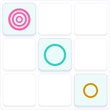 Ring Puzzle board with three pink ring sizes nested in one cell.