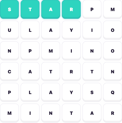 Word Search board with STAR highlighted in the first row.